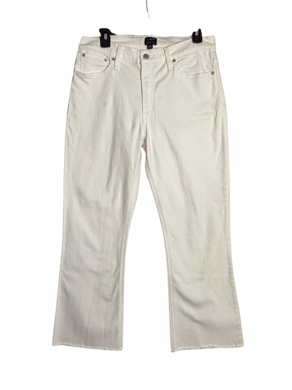 J Crew High Rise Crop Flare Jeans Womens 31 White Raw Hem Stretch Denim Pants